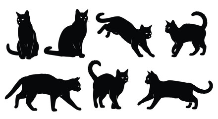 Silhouette vector set a collection of black cat silhouettes in various playful and graceful poses