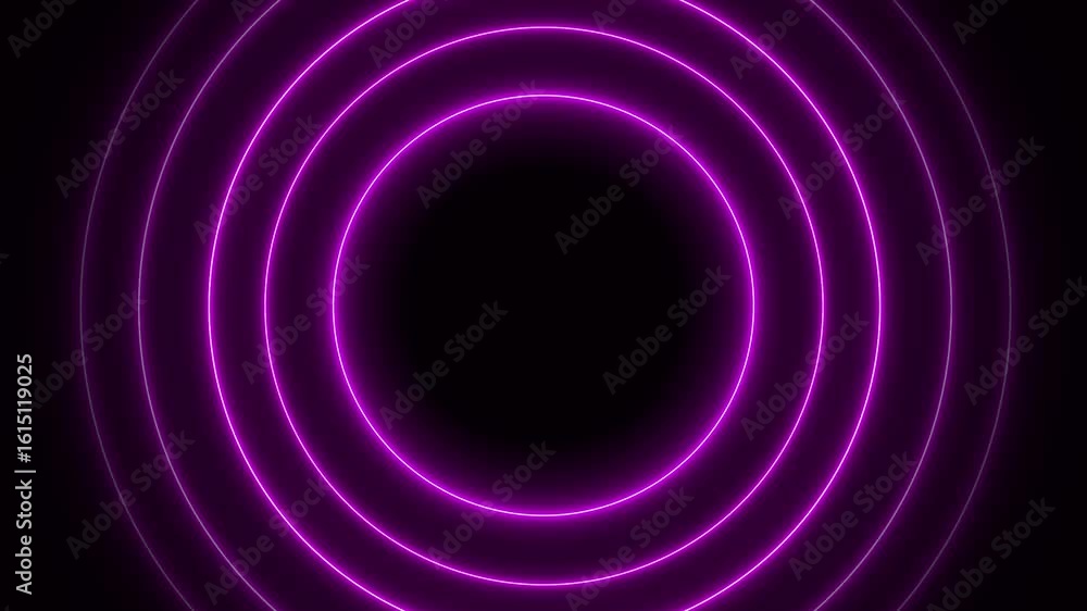 Poster purple neon circle wave loop animation background, glowing ripple effect for futuristic design, tech