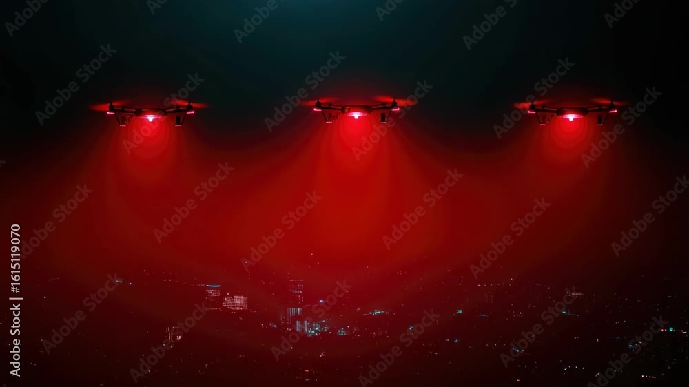 Poster mysterious scene with red lights illuminating dark space, creating intrigue