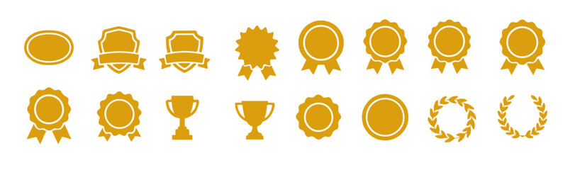 set of  Flat-Style Winner Badge Vectors in Solid Gold Tones, Elegant and Minimalist Award Emblems for Recognition, Editable Formats: AI, EPS, JPG, PNG, Ideal for Both Digital and Print Use
