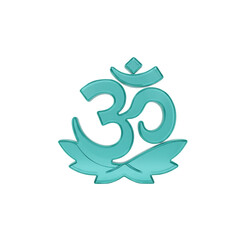 Obraz premium Turquoise om symbol on lotus flower isolated on transparent background