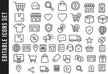 Editable Line Art Icon Set for E-commerce and Online Shopping