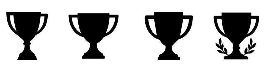 Black Trophy Vector Set, Collection of Award Cup Silhouettes and Achievement Icons, Editable Formats: AI, EPS, JPG, PNG, Ideal for Both Digital and Print Use
