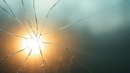 Cracked frosted glass window with sunlight barely peeking through abstract background