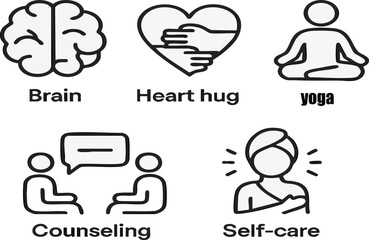 Brain heart hug meditation counseling self care mental health wellness therapy support mindfulness concept