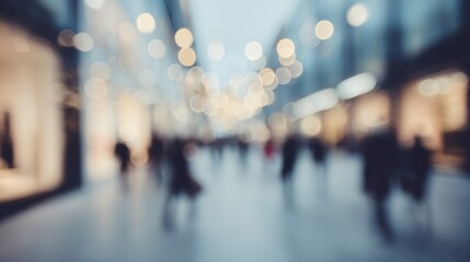Fototapeta premium Blurred Background Of Shimmering Bokeh Lights In A Shopping Mall Street Scene For Website Backgrounds And Marketing Campaigns