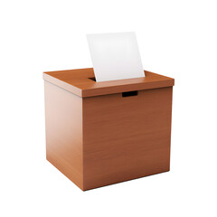 A brown box with a white paper sticking out the top slot