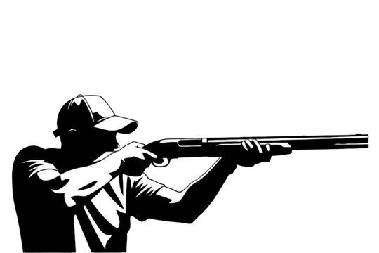 Man aiming shotgun with cap shooting sport