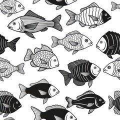 Charming fish pattern design with intricate line work great for fabrics, wallpapers, and ocean themed projects