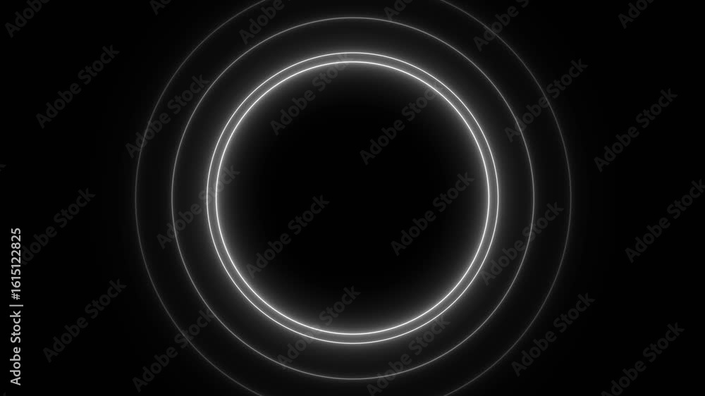 Poster animated white neon glowing concentric oval tunnel loop – futuristic portal, transition, and abstrac
