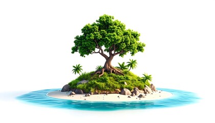 Tropical island with a lush tree