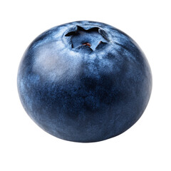 Obraz premium Single blueberry with natural blue skin showing star-shaped crown and round berry form, isolated on a transparent background