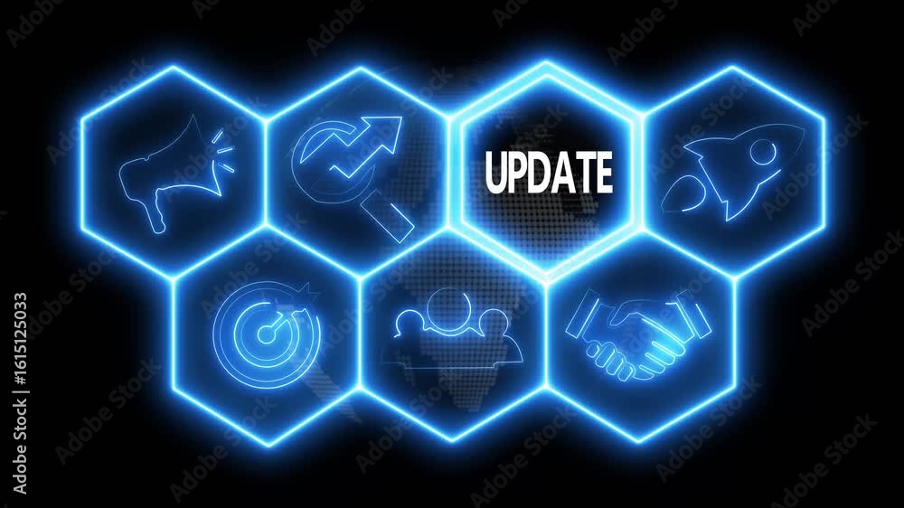 Aufkleber glowing neon line update concept button on a futuristic computer screen. abstract technology backgro