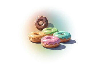 Indulge your sweet tooth with these colorful donuts, perfect for a bakery ad or yummy dessert design