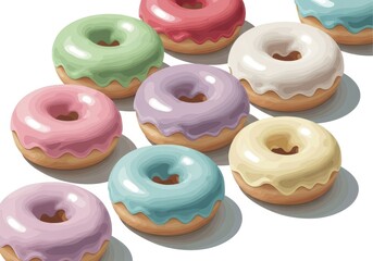 Indulge in sweet pastel donuts, a delightful treat for any time of day, perfect for bakery promotions