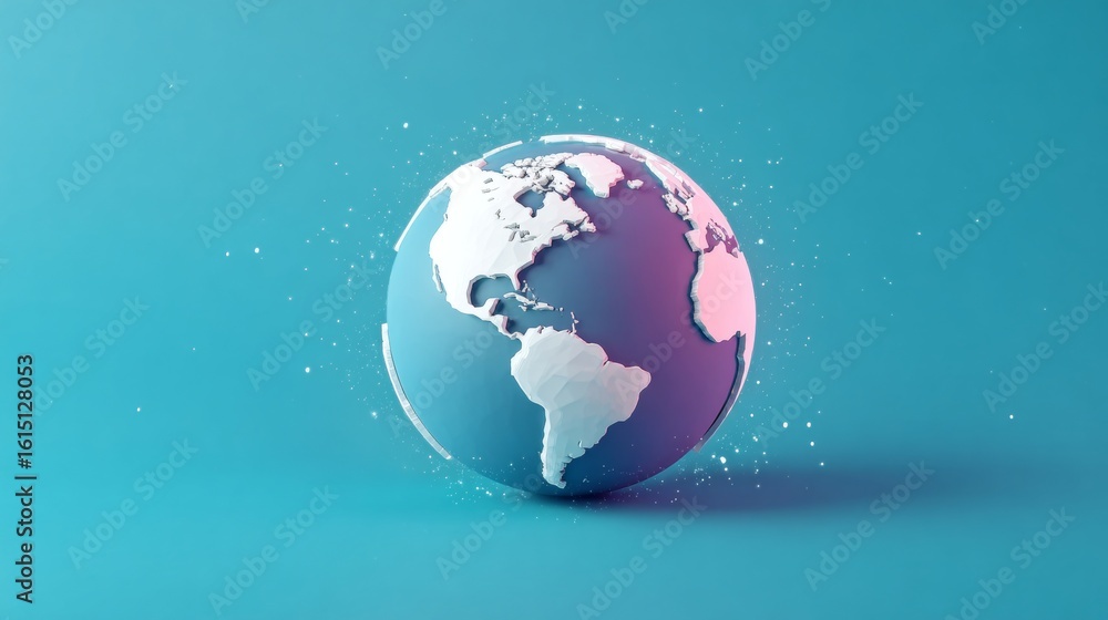 Poster stylized globe illustration featuring continents in a clean line design for visual appeal and use