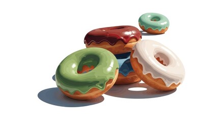 Delicious donuts with colorful icing for tasty treat promotions and bakery shop advertising visuals