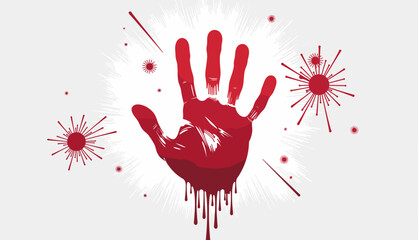 Bloody handprint on a white background, crime investigation theme
