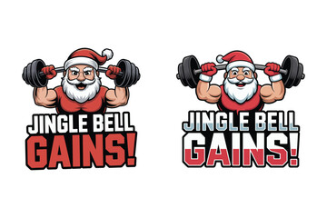 Muscular Santa lifting weights holiday fitness santa claus
