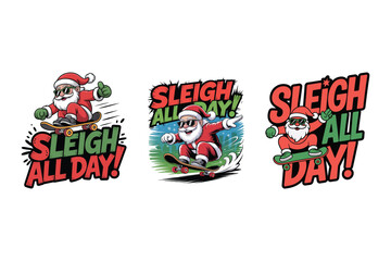 Santa skateboarding with festive text Santa Claus Christmas