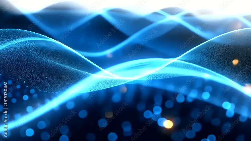 Poster abstract blue waves with glowing particles and neon lines animation loop