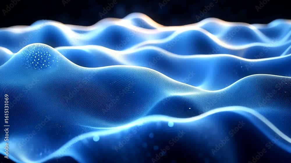Poster abstract blue waves with glowing particles seamless visual background loop