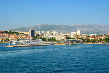 Split, Croatia. Cityscape of coastal touristic city with harbor.