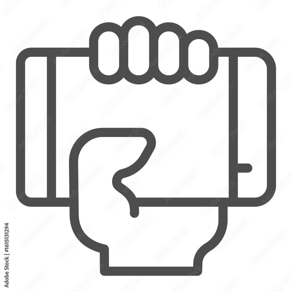 Aufkleber touchscreen phone holding horizontally in the hand line icon, using mobile device concept, cellphone
