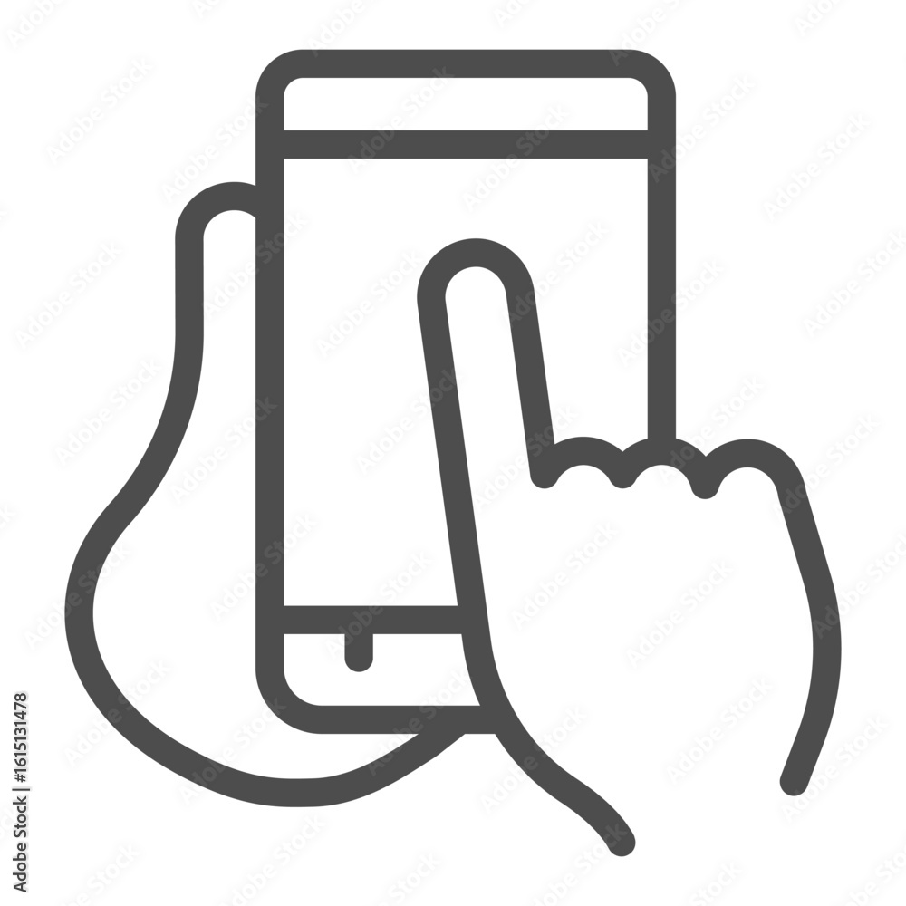 Aufkleber smartphone in palm of hand line icon, using mobile phone concept, touchscreen device with finger sig