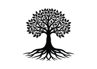 Fototapeta premium Mangrove tree silhouette black vector white background