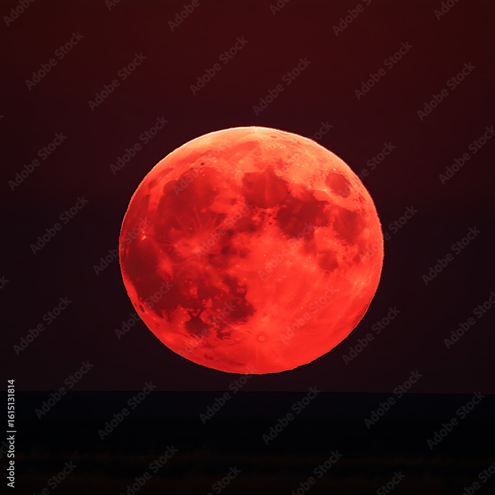Wall mural moonlight adventure with glowing red moon and peaceful environment high resolution picture