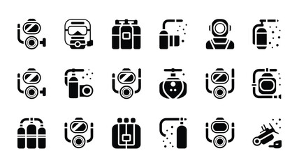 Scuba Diving Equipment Icons Set Underwater Adventure and Exploration Symbols for Water Sports Enthusiasts
