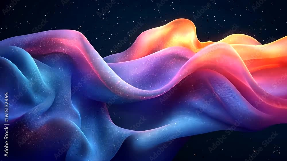 Poster abstract colorful wavy silk fabric animation background with dynamic flowing motion