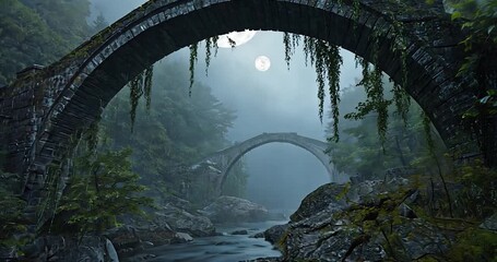 Misty night ancient stone bridges - Powered by Adobe