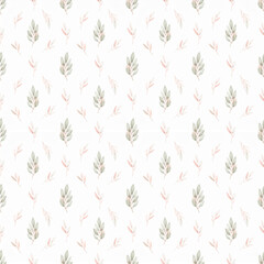 Boho watercolor leaves in sage and blush boho style seamless background, seamless pattern