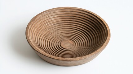 Wooden Spiral Bowl with Concentric Rings on White Background - Minimalist Stock Photography