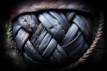 Close-up of a dark, woven, ball-shaped object