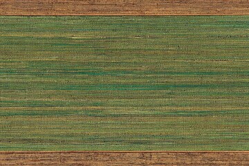 Textured, horizontal lines of green and teal fabric, framed in brown