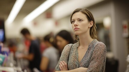 Woman Waiting in Checkout Line