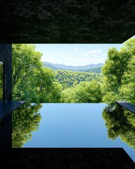 Tranquil Infinity Pool Overlooking Serene Forest and Mountain Landscape in Modern Architecture