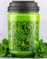 Fresh Mint Leaves in Blender Jar for Smoothies and Juices - Healthy Ingredients and Nutrition