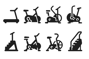 Fitness equipment silhouette icon set. exercise, training equipment silhouette collection