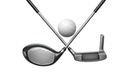 Golf clubs and ball crossed isolated on transparent background