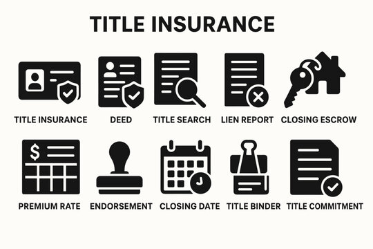 Real estate, title insurance solid icon set. property, legal documents icons collection