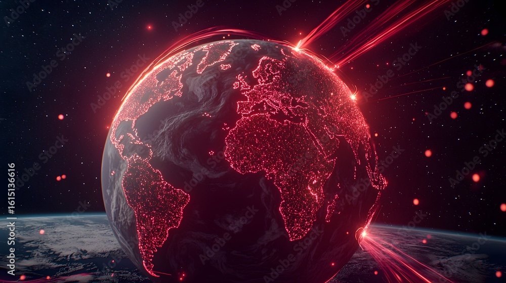 Aufkleber the image shows a conceptual visualization of the earth, prominently displaying continents illuminat