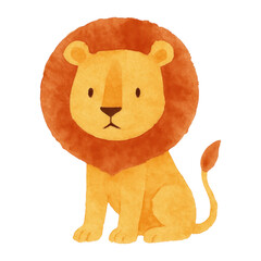 Obraz premium PNG Cute watercolor lion illustration.