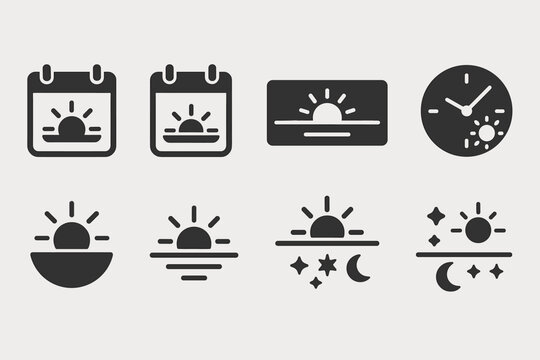 Daily planner, calendar, time management solid icon set for productivity