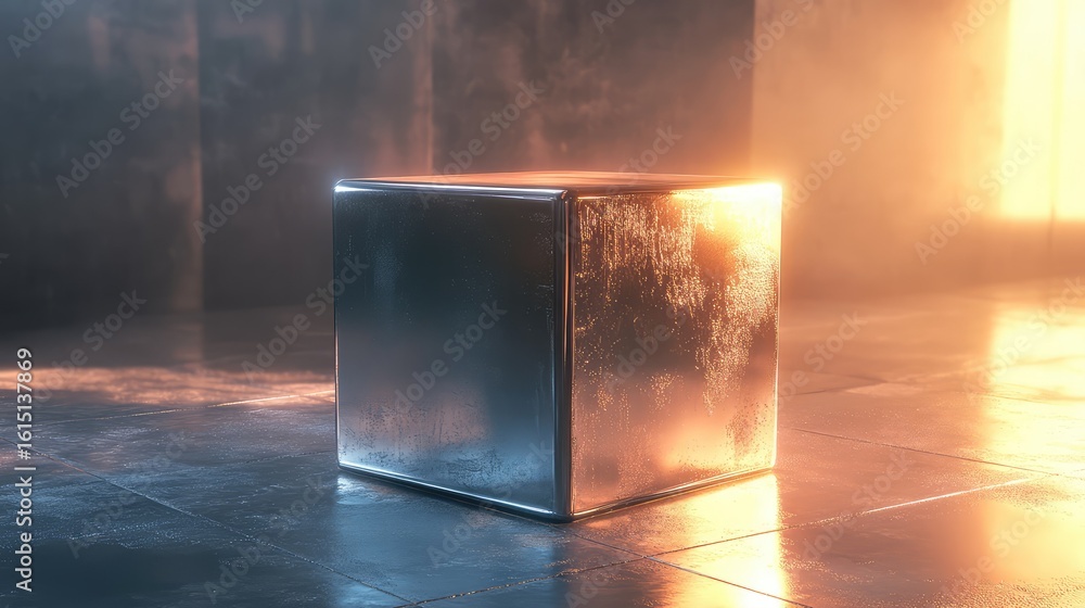 Poster design illuminating 3d cube