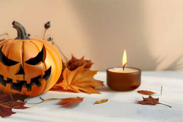 Whispering candlelight beside the autumn jack-o’-lantern