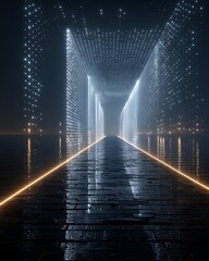 A path leading into a futuristic tunnel, illuminated by AI-generated light patterns,  digital transformation. Corporate and Business AI Future Tech and Innovation Digital Lifestyle and Connectivity
